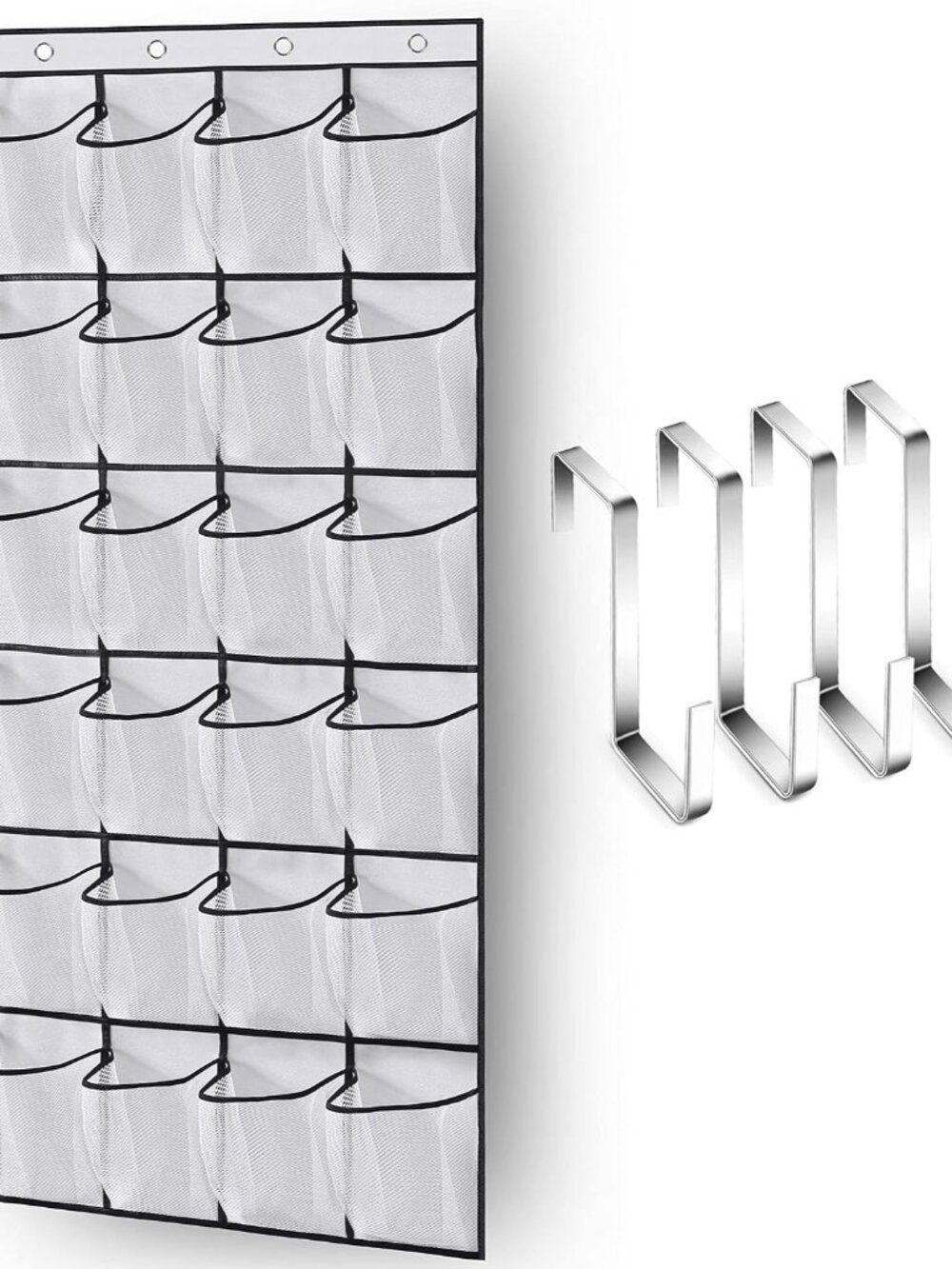 Over The Door Shoe Organizer 24 Large Mesh Pockets, White